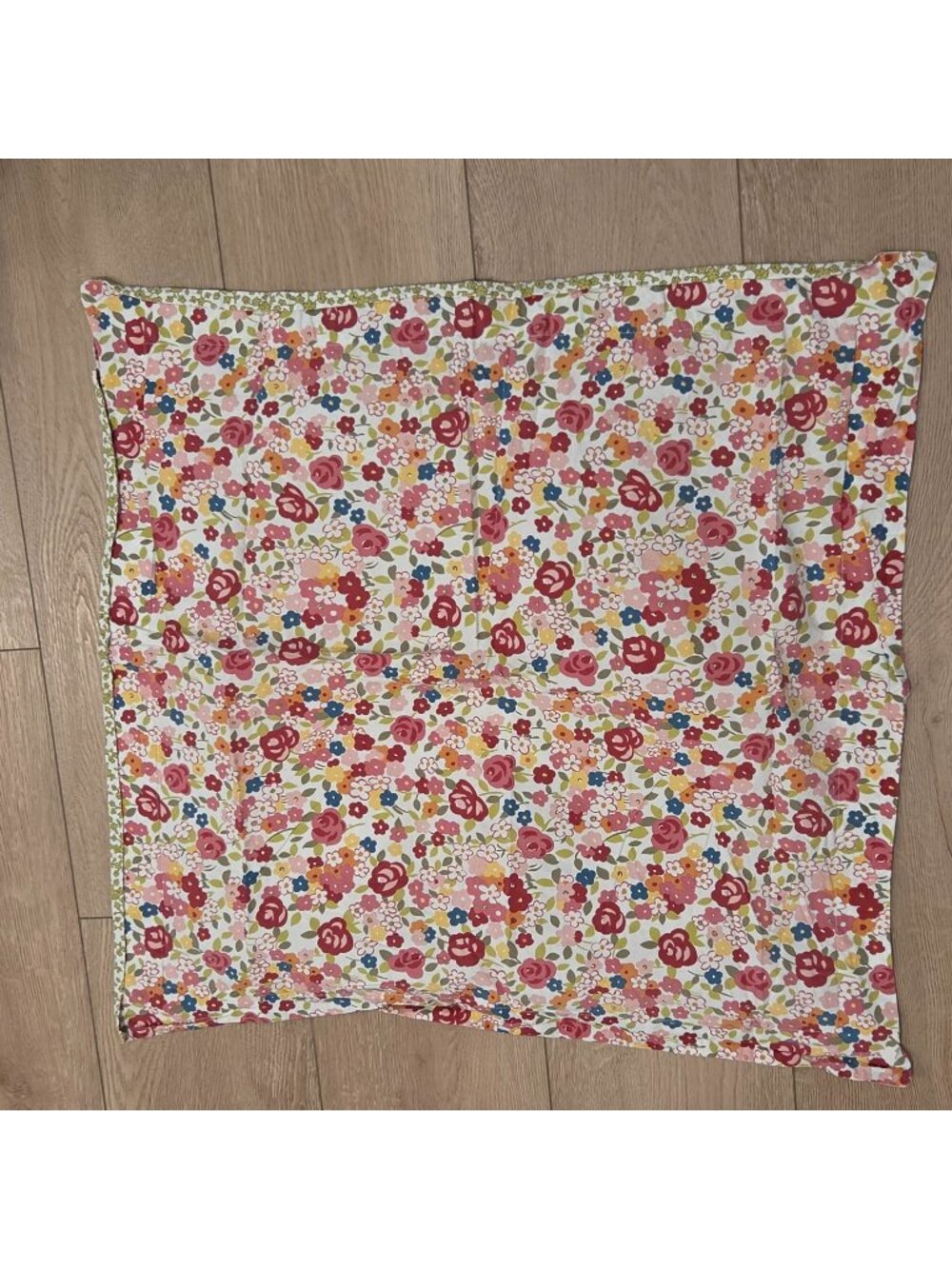 Pottery Barn Emily Pink Floral Green Print Pillow Sham Euro 30x30 Square